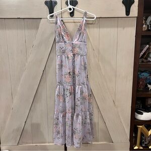 Lulu's Lavender Floral Print Tie-Strap Dress Medium